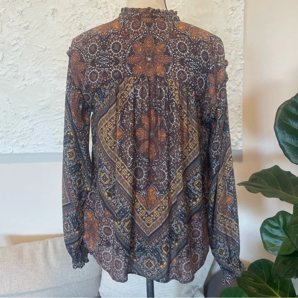 Free People Little Runaway Blouse Long Sleeve Ruffle Collar V-neck Boho Size